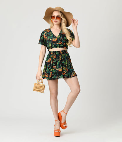 Unique Vintage Black & Green Venus Flytrap Print Daryl Skort - Unique Vintage - Womens, BOTTOMS, SHORTS