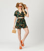 Unique Vintage Black & Green Venus Flytrap Print Daryl Skort