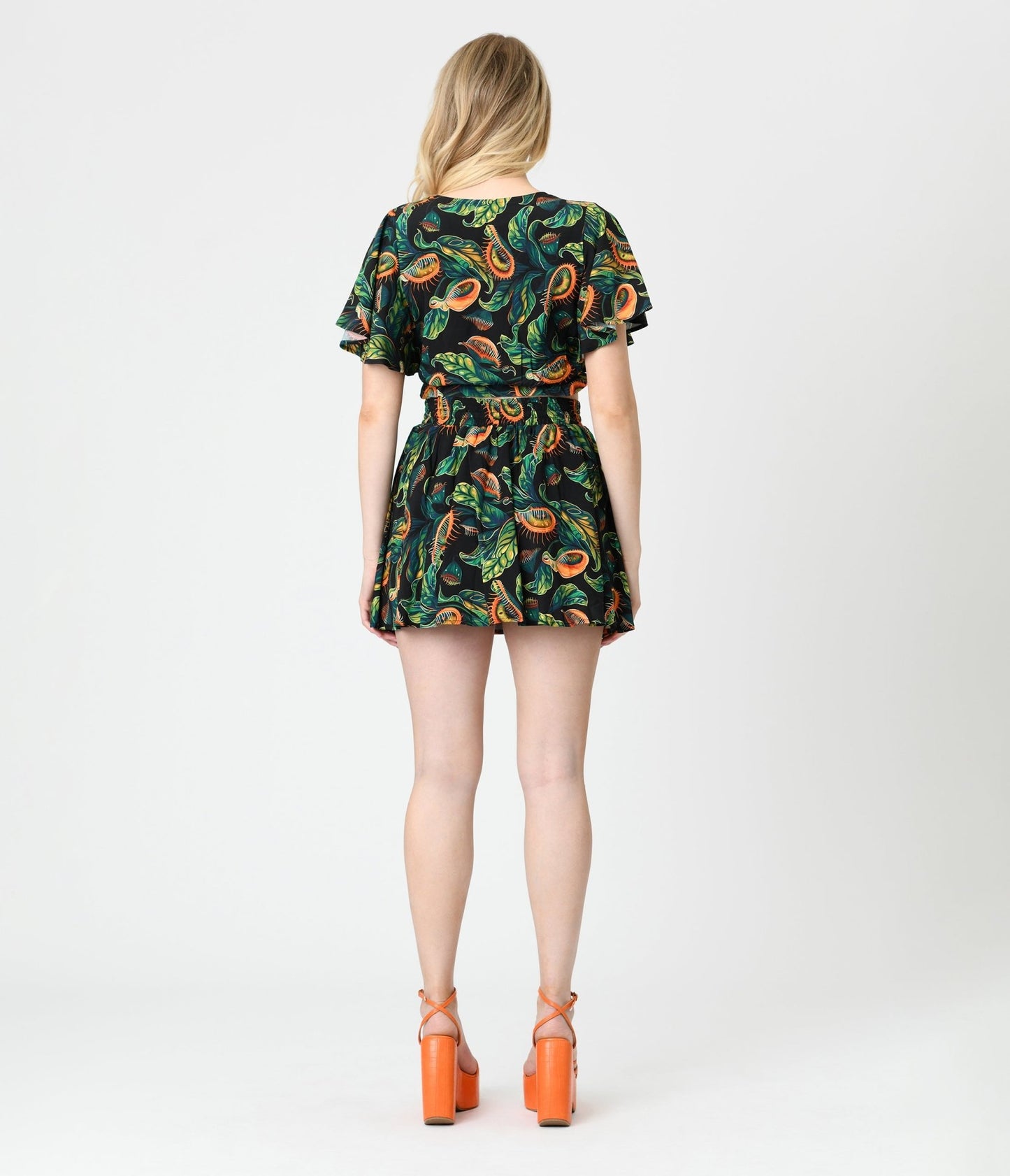 Unique Vintage Black & Green Venus Flytrap Print Daryl Skort - Unique Vintage - Womens, BOTTOMS, SHORTS