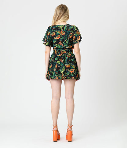 Unique Vintage Black & Green Venus Flytrap Print Daryl Skort - Unique Vintage - Womens, BOTTOMS, SHORTS