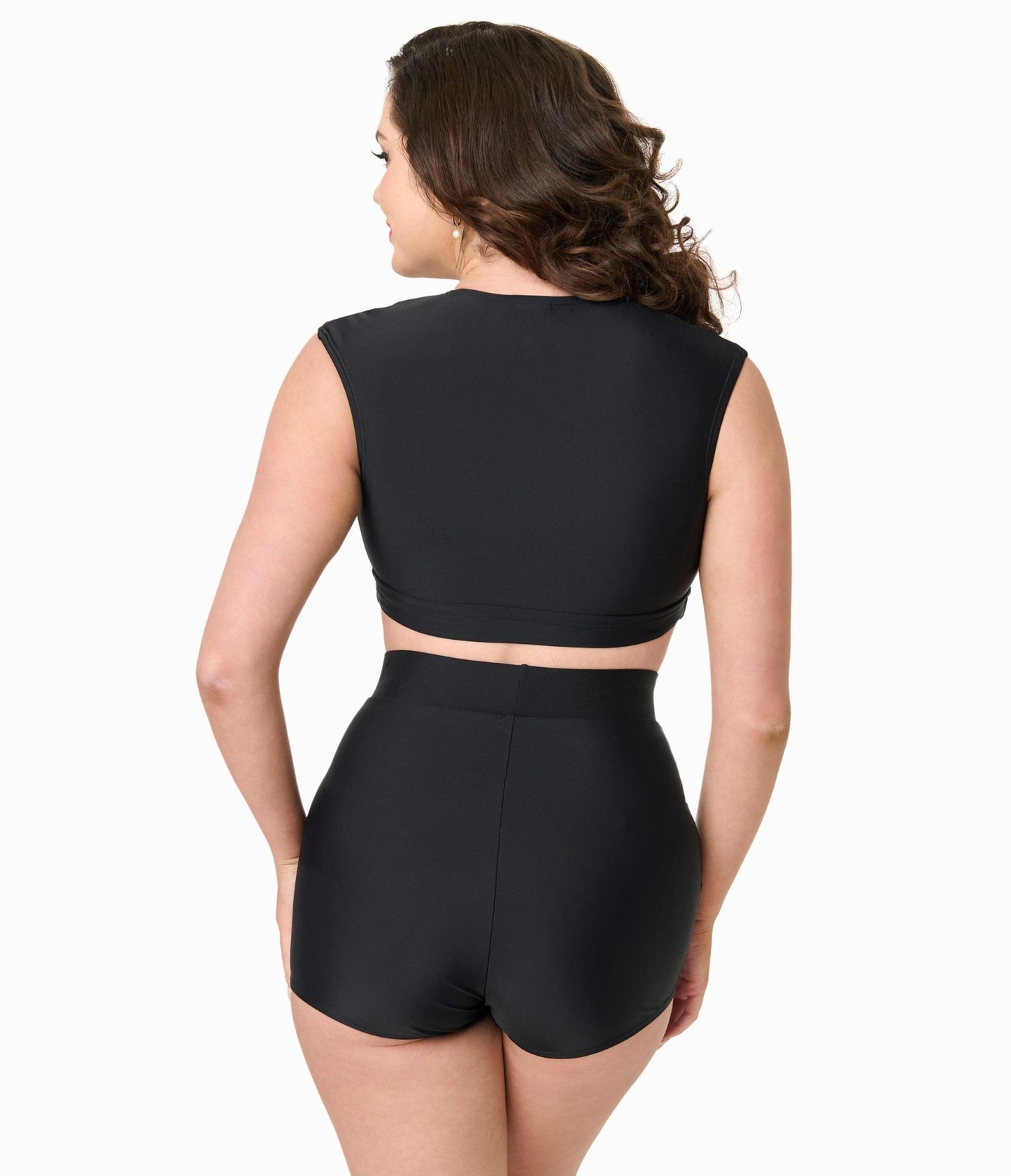 Unique Vintage Black High Waist Swim Shorts - Unique Vintage - Womens, SWIM, BOTTOM