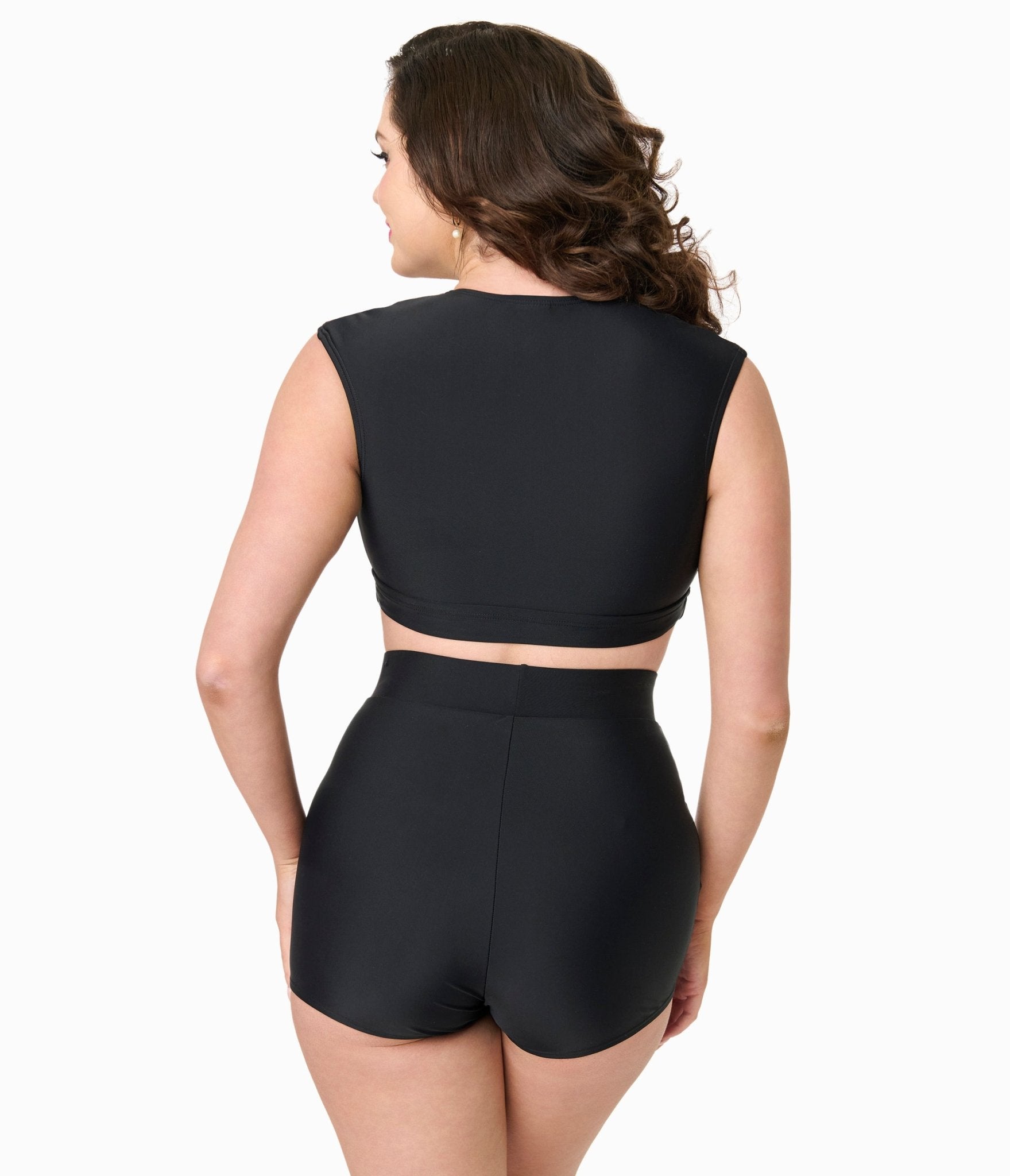 Unique Vintage Black High Waist Swim Shorts - Unique Vintage - Womens, SWIM, BOTTOM