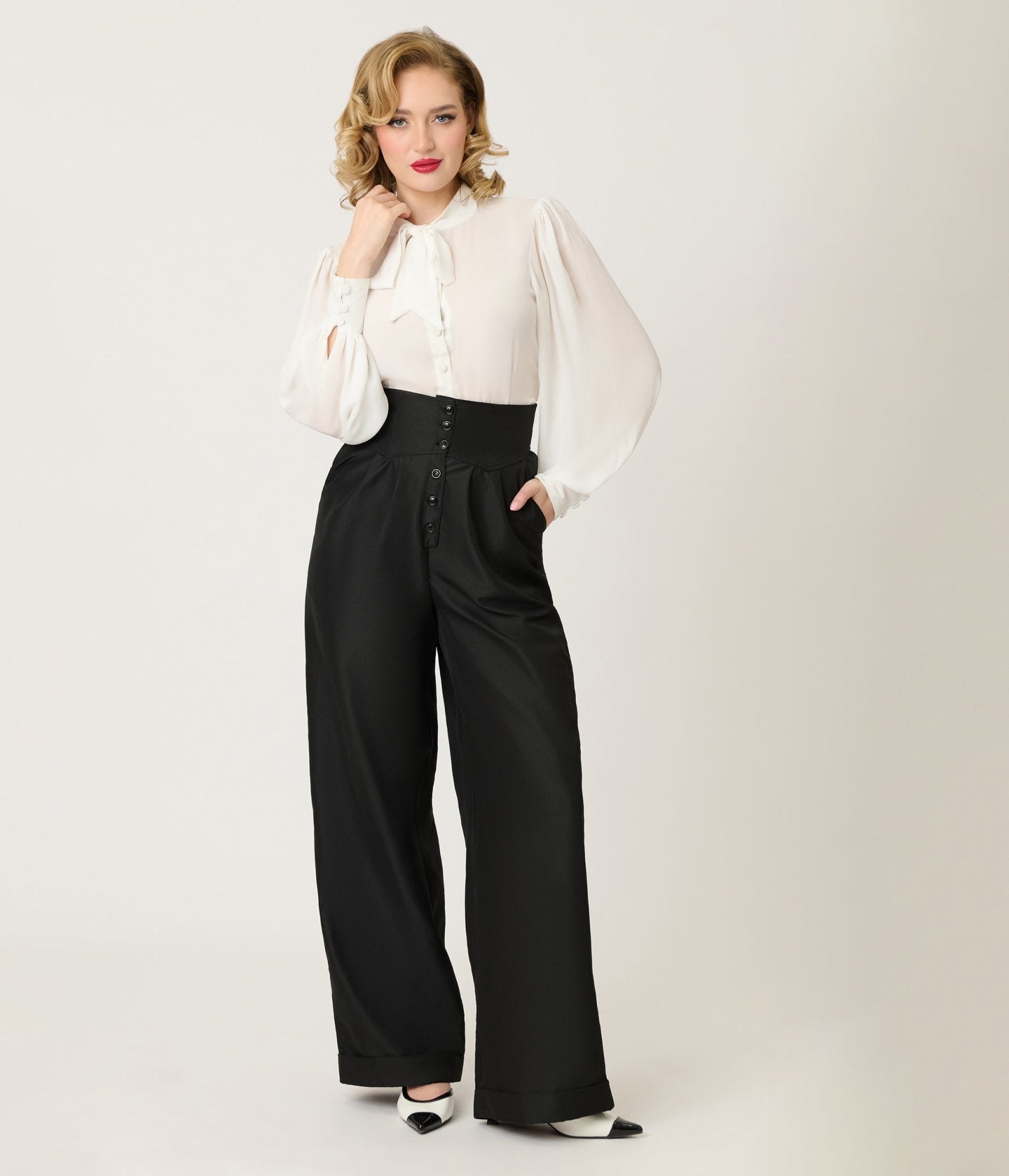 Unique Vintage Black High Waisted Trouser - Unique Vintage - Womens, BOTTOMS, PANTS