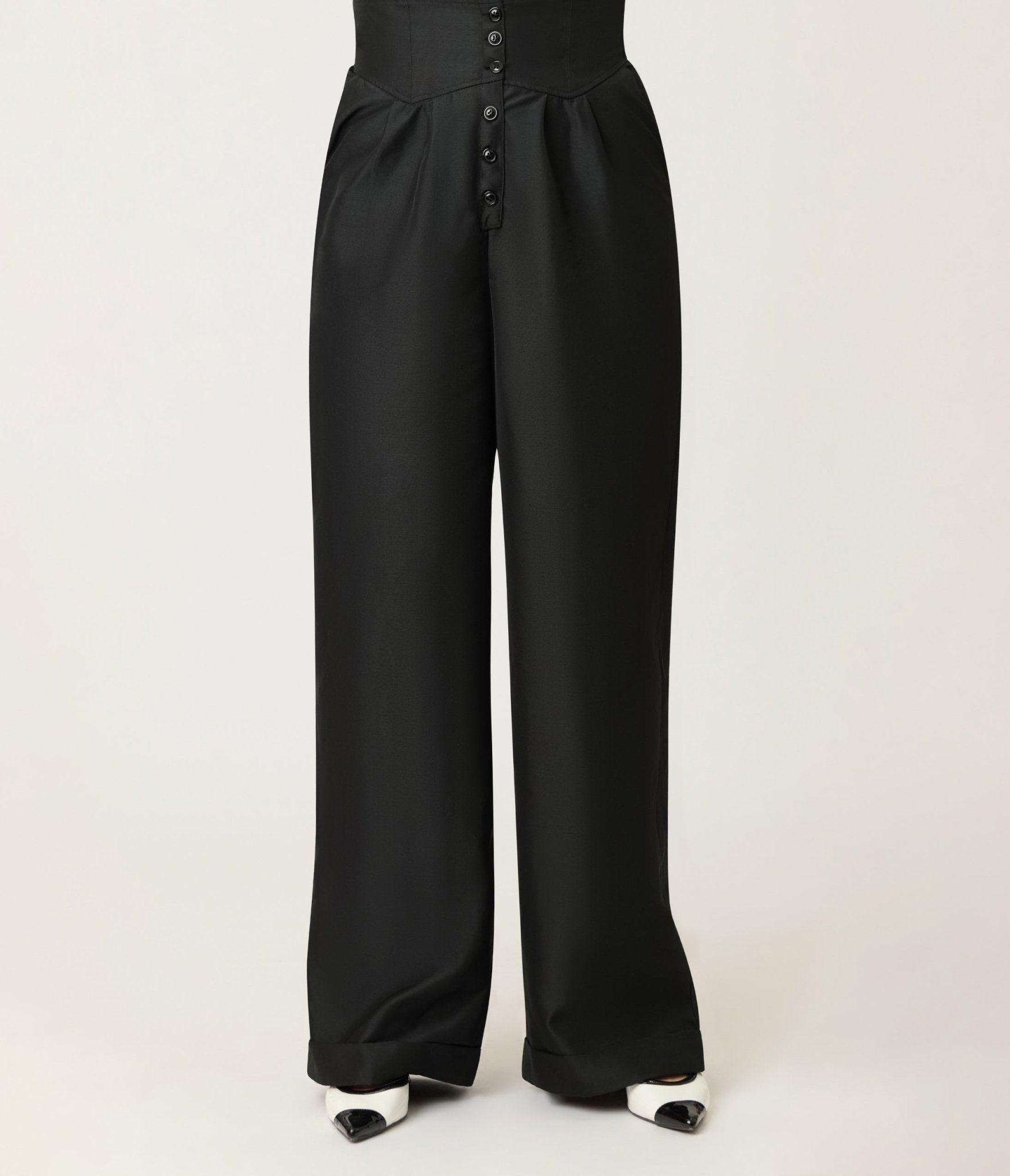 Unique Vintage Black High Waisted Trouser - Unique Vintage - Womens, BOTTOMS, PANTS