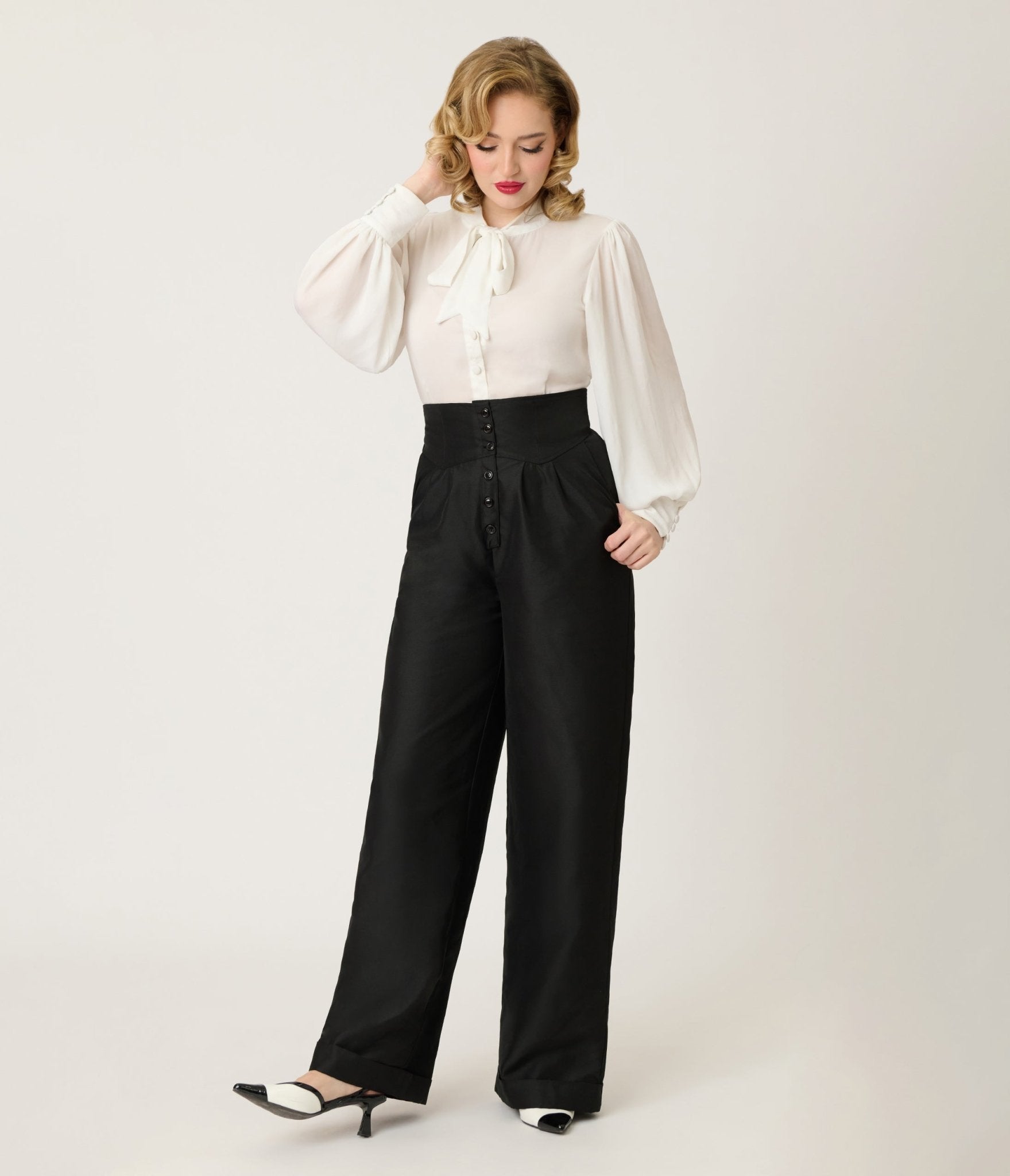 Unique Vintage Black High Waisted Trouser - Unique Vintage - Womens, BOTTOMS, PANTS