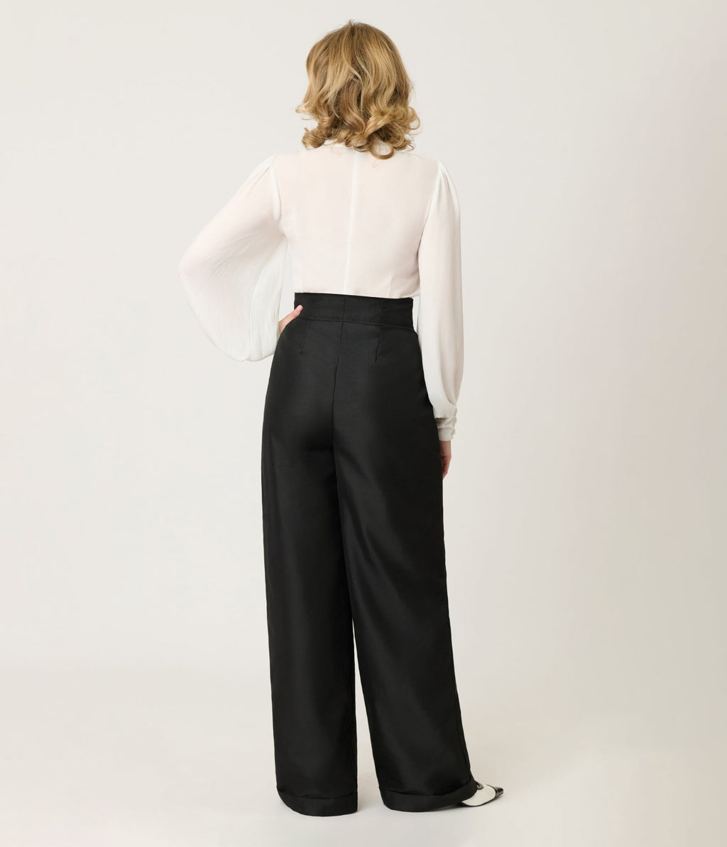 Unique Vintage Black High Waisted Trouser - Unique Vintage - Womens, BOTTOMS, PANTS