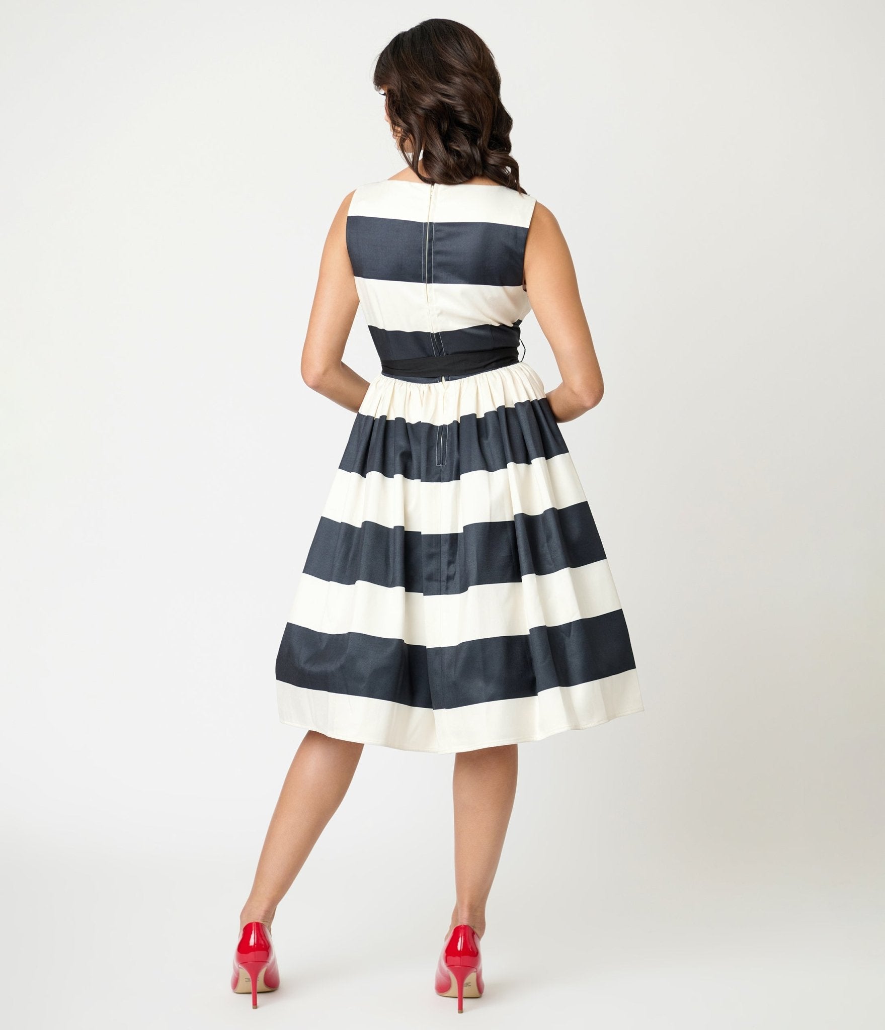 Unique Vintage Black & Ivory Stripe Swing Dress - Unique Vintage - Womens, DRESSES, SWING
