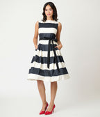 Unique Vintage Black & Ivory Stripe Swing Dress - Unique Vintage - Womens, DRESSES, SWING