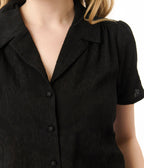 Unique Vintage Black Jacquard Notched Collar Blouse - Unique Vintage - Womens, TOPS, WOVEN TOPS