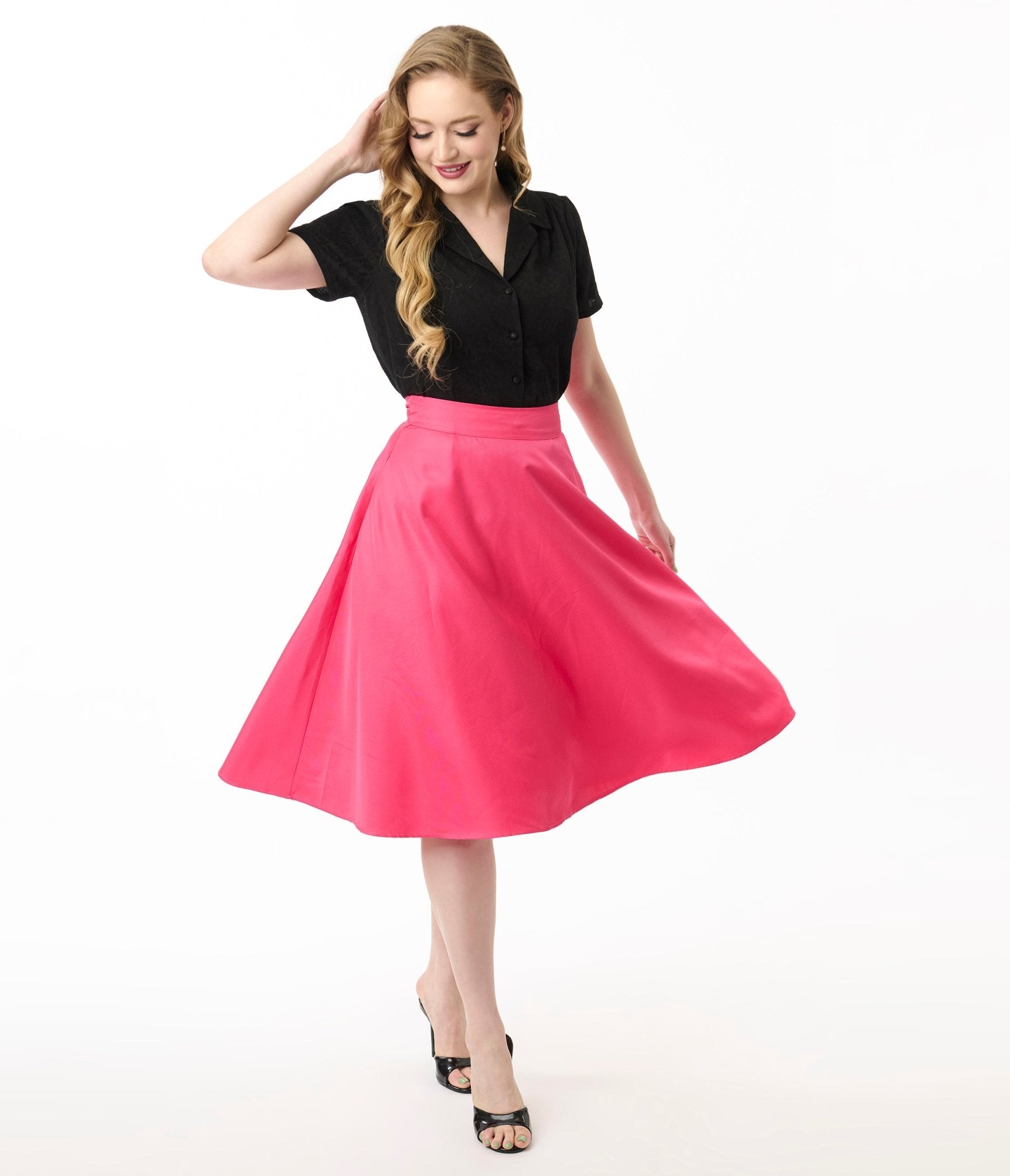 Unique Vintage Black Jacquard Notched Collar Blouse - Unique Vintage - Womens, TOPS, WOVEN TOPS