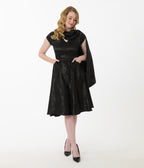 Unique Vintage Black Jacquard Sash Swing Dress - Unique Vintage - Womens, DRESSES, SWING