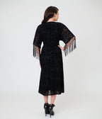 Unique Vintage Black La Caterina Velvet Burnout Wrap Angelique Midi Dress - Unique Vintage - Womens, DRESSES, MIDI