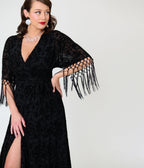 Unique Vintage Black La Caterina Velvet Burnout Wrap Angelique Midi Dress - Unique Vintage - Womens, DRESSES, MIDI