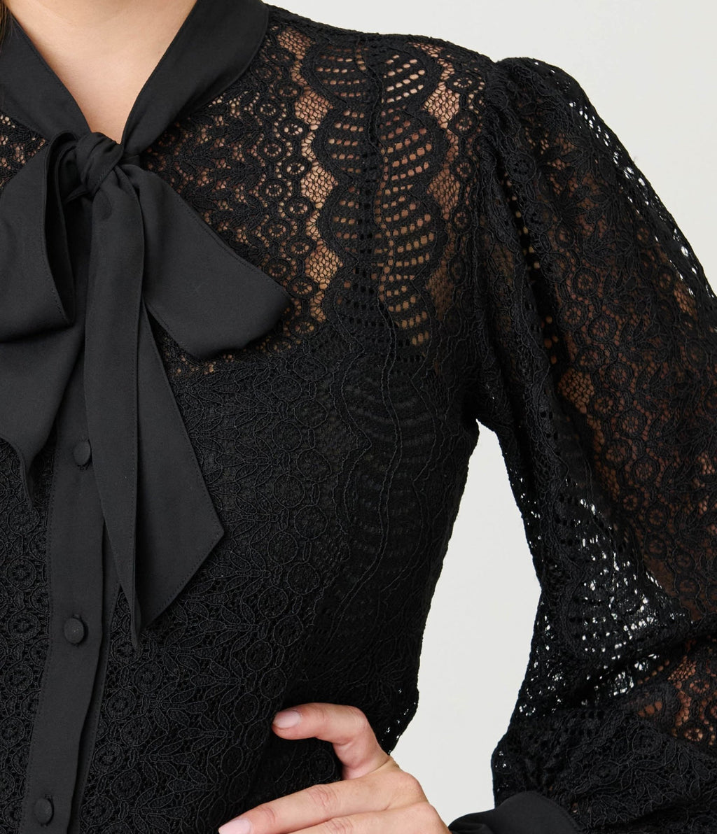 Unique Vintage Black Lace Gwen Blouse - Unique Vintage - Womens, TOPS, WOVEN TOPS