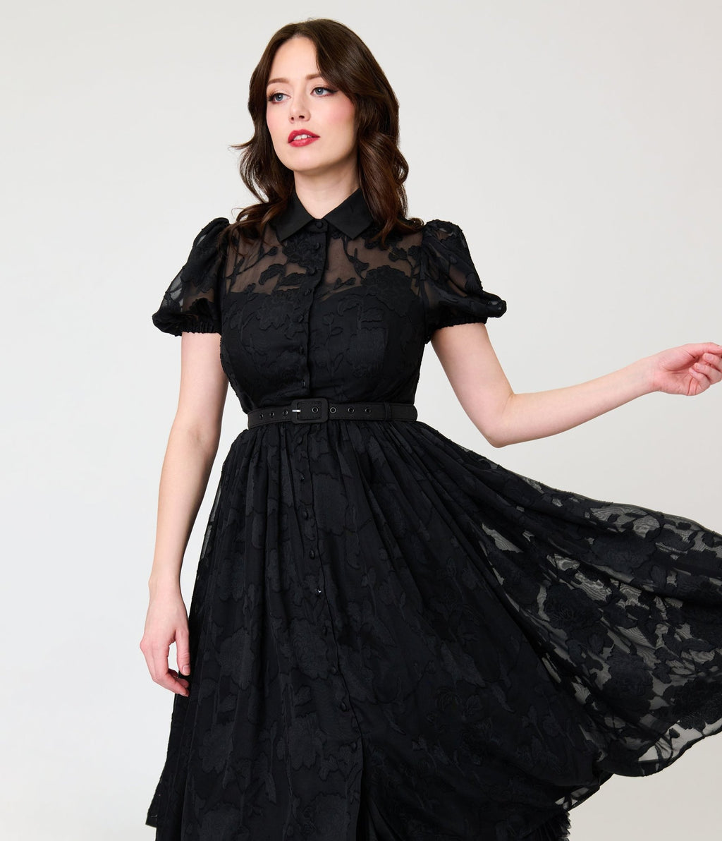 Unique Vintage Black Lace Hollie Swing Dress - Unique Vintage - Womens, DRESSES, SWING