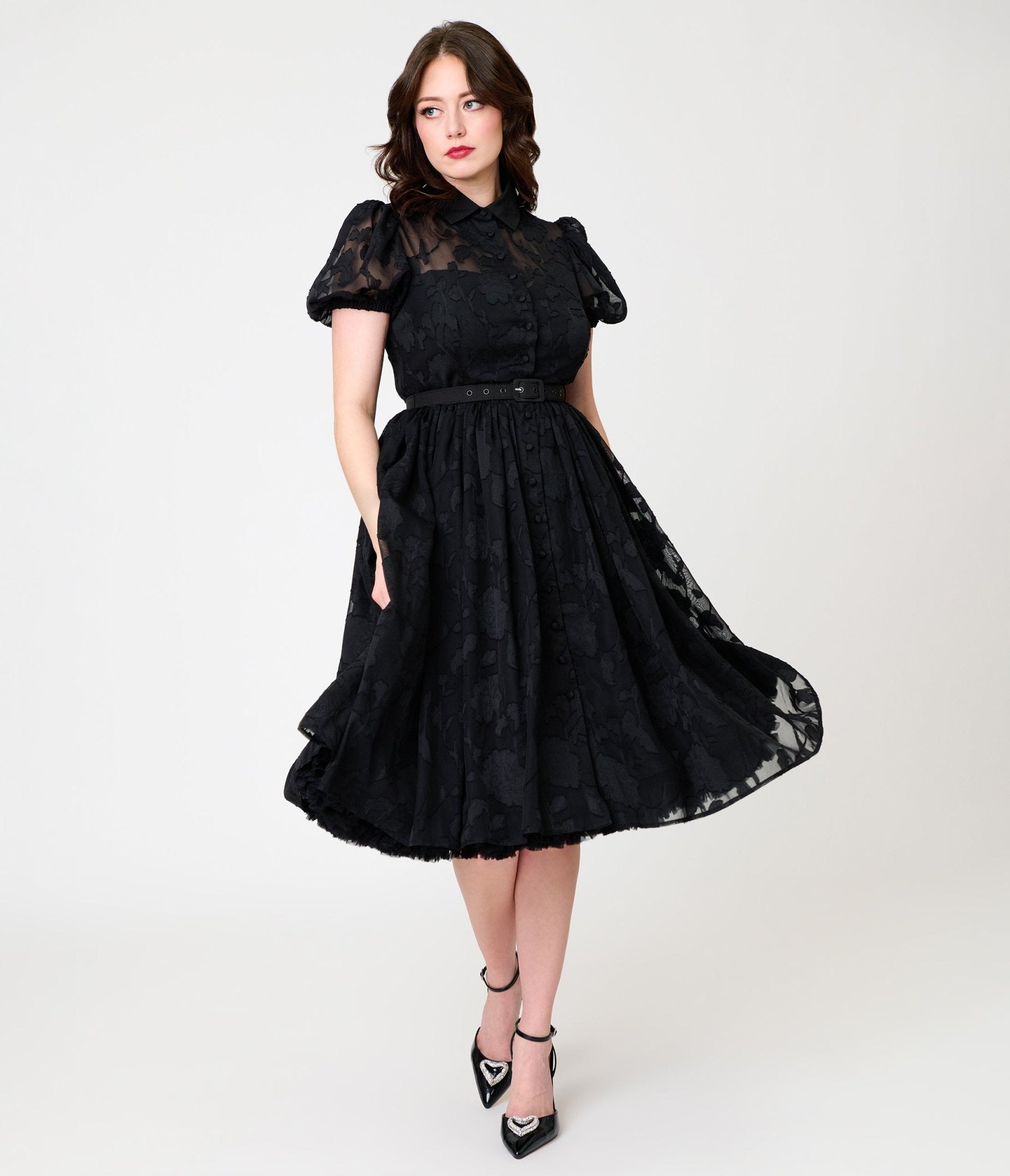 Unique Vintage Black Lace Hollie Swing Dress XS/0-2