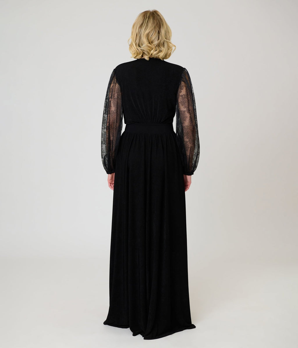 Unique Vintage Black Lace Hollywood Duster - Unique Vintage - Womens, DRESSES, MAXI
