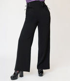 Unique Vintage Black Lace Up High Waist Trousers - Unique Vintage - Womens, BOTTOMS, PANTS