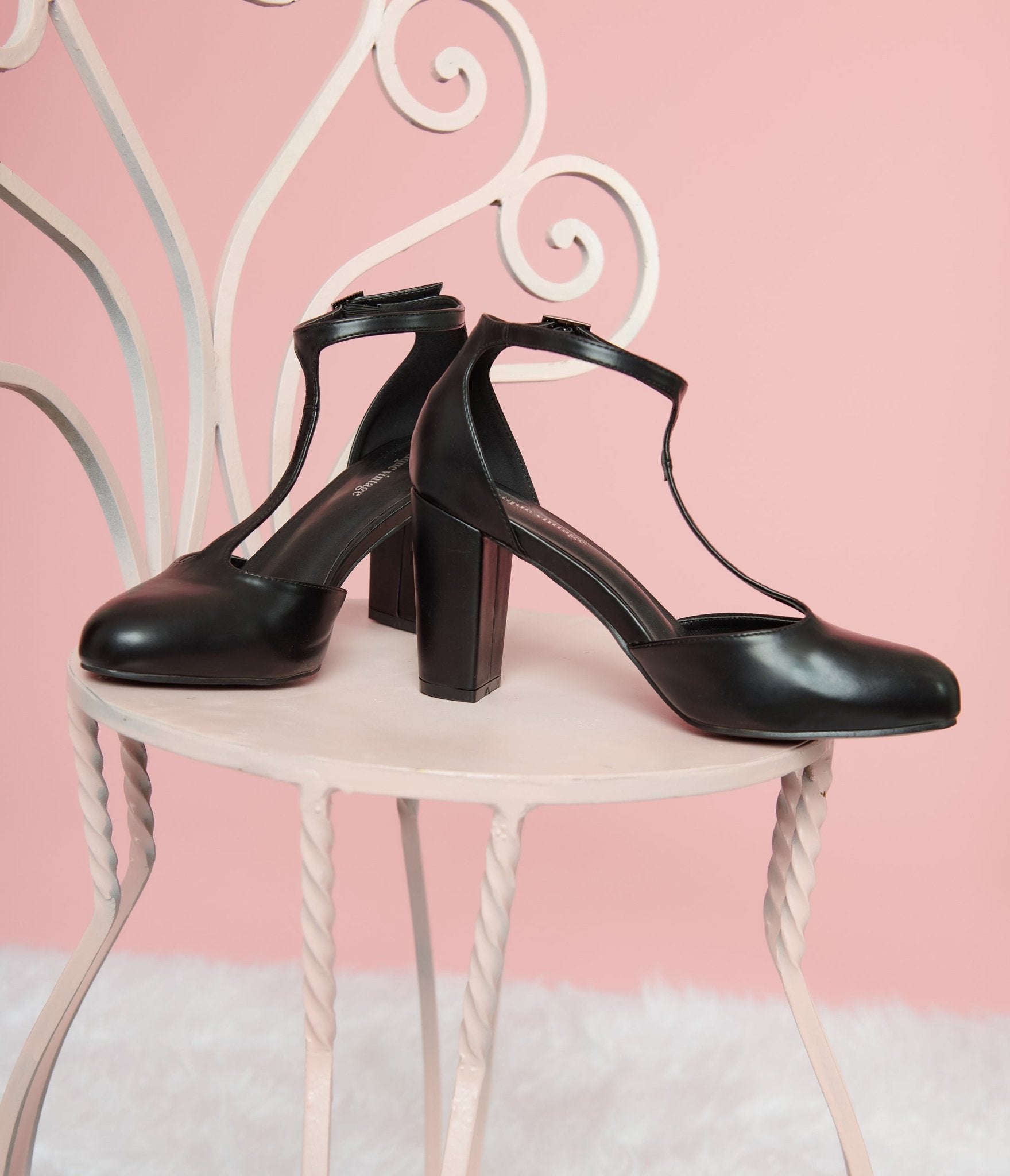 Unique Vintage Black Leatherette T - Strap Astaire Pumps - Unique Vintage - Womens, SHOES, HEELS