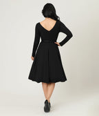 Unique Vintage Black Long Sleeve Devon Swing Dress - Unique Vintage - Womens, DRESSES, SWING