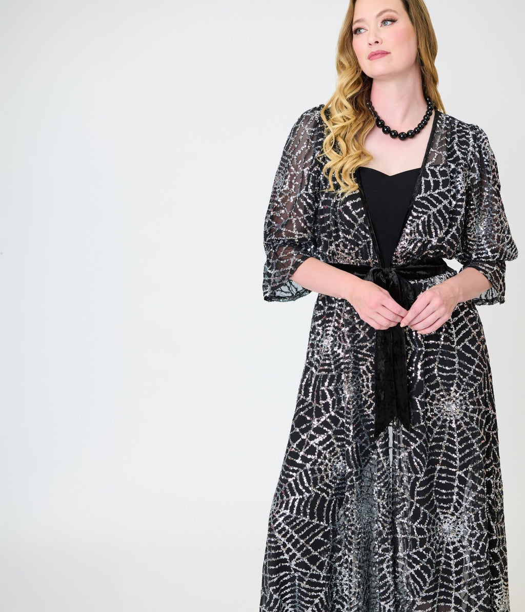 Unique Vintage Black Mesh & Silver Spiderweb Duster - Unique Vintage -
