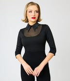 Unique Vintage Black Mesh & Vegan Leather Bat Collar Knit Fitz Top - Unique Vintage - Knit Tops