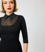 Unique Vintage Black Mesh & Vegan Leather Bat Collar Knit Fitz Top