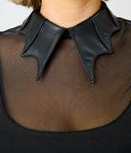 Unique Vintage Black Mesh & Vegan Leather Bat Collar Knit Fitz Top - Unique Vintage - Knit Tops