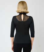 Unique Vintage Black Mesh & Vegan Leather Bat Collar Knit Fitz Top - Unique Vintage - Knit Tops