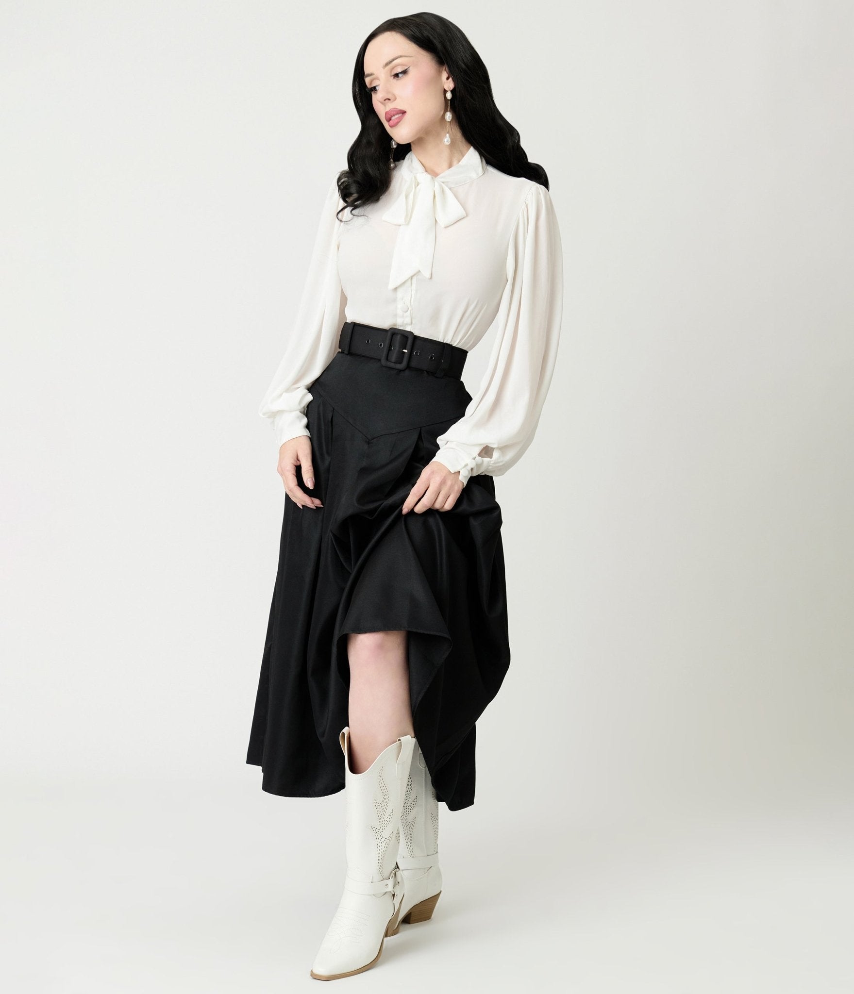 Unique Vintage Black Midi Skirt - Unique Vintage - Womens, BOTTOMS, SKIRTS