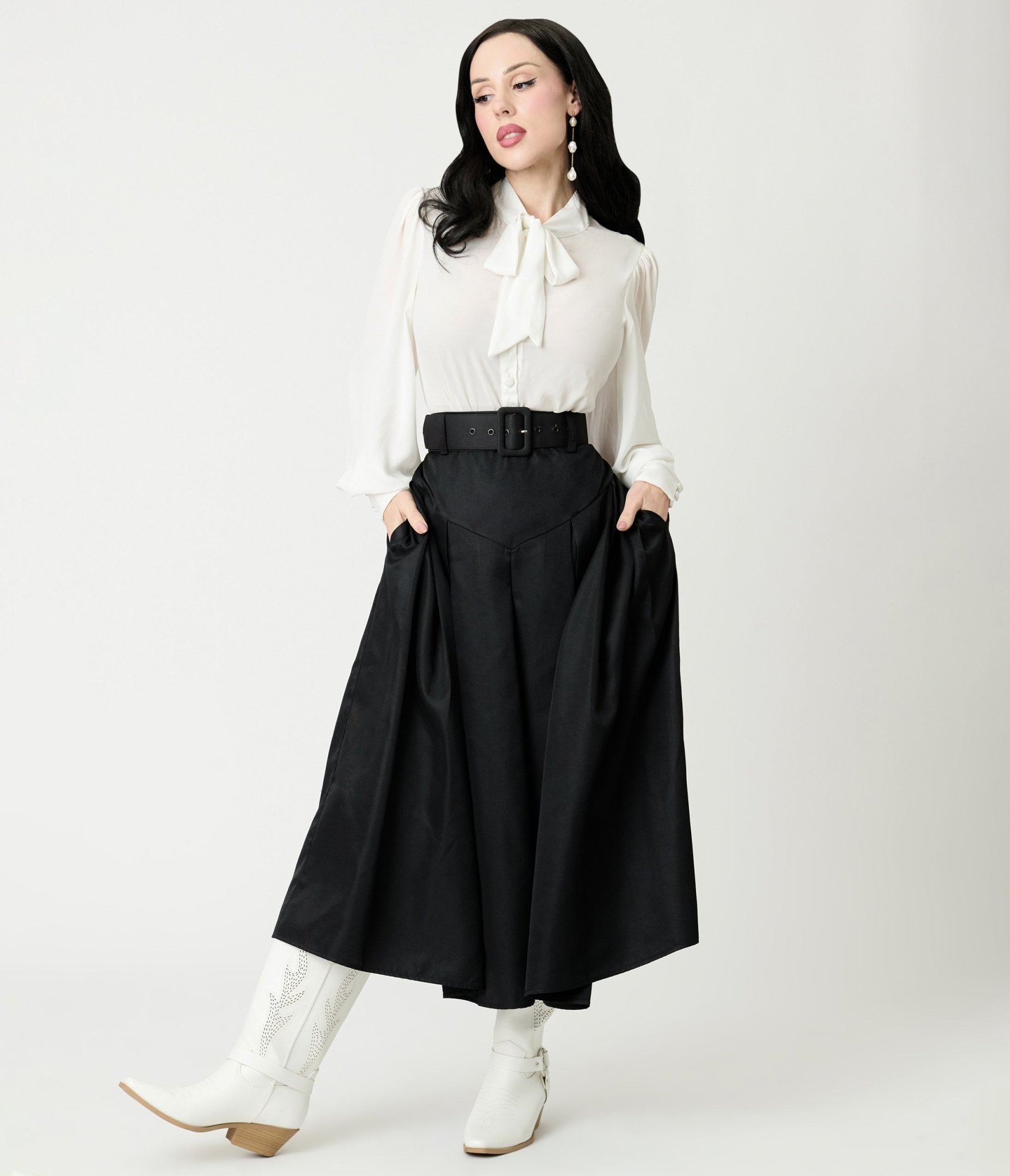 Unique Vintage Black Midi Skirt - Unique Vintage - Womens, BOTTOMS, SKIRTS