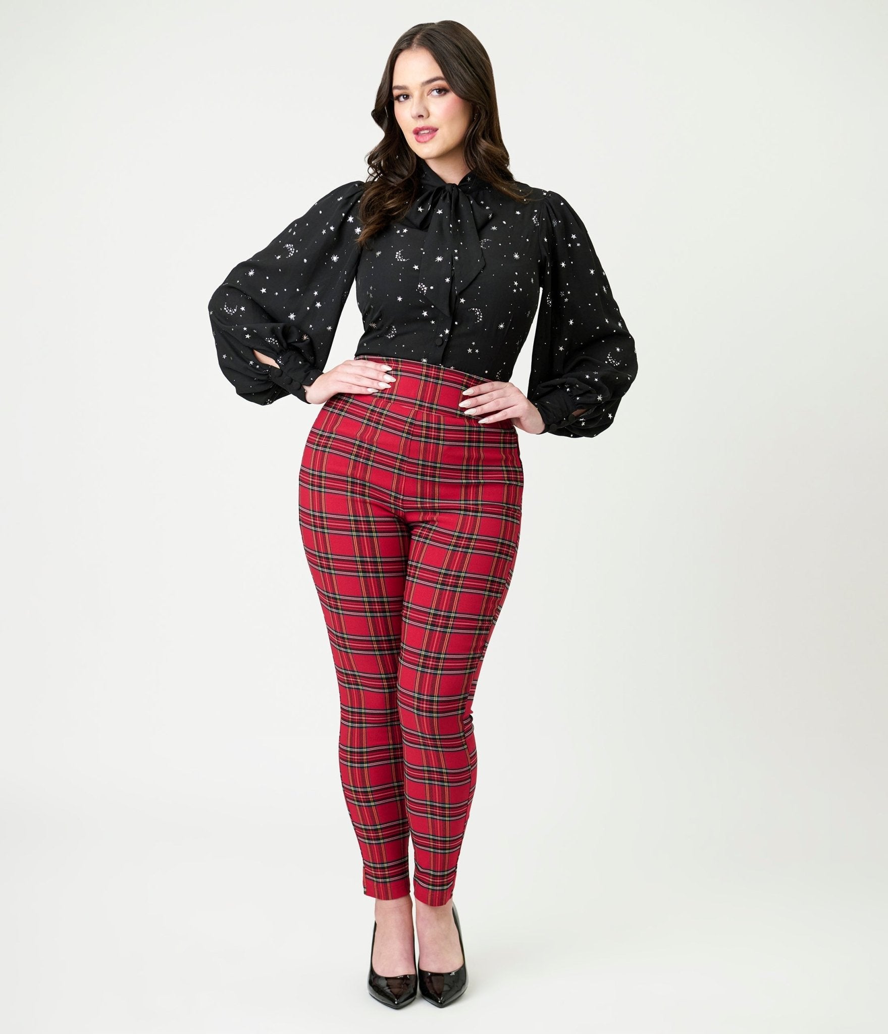 Unique Vintage Black Moon & Star Silver Foil Print Gwen Blouse - Unique Vintage - Womens, TOPS, WOVEN TOPS
