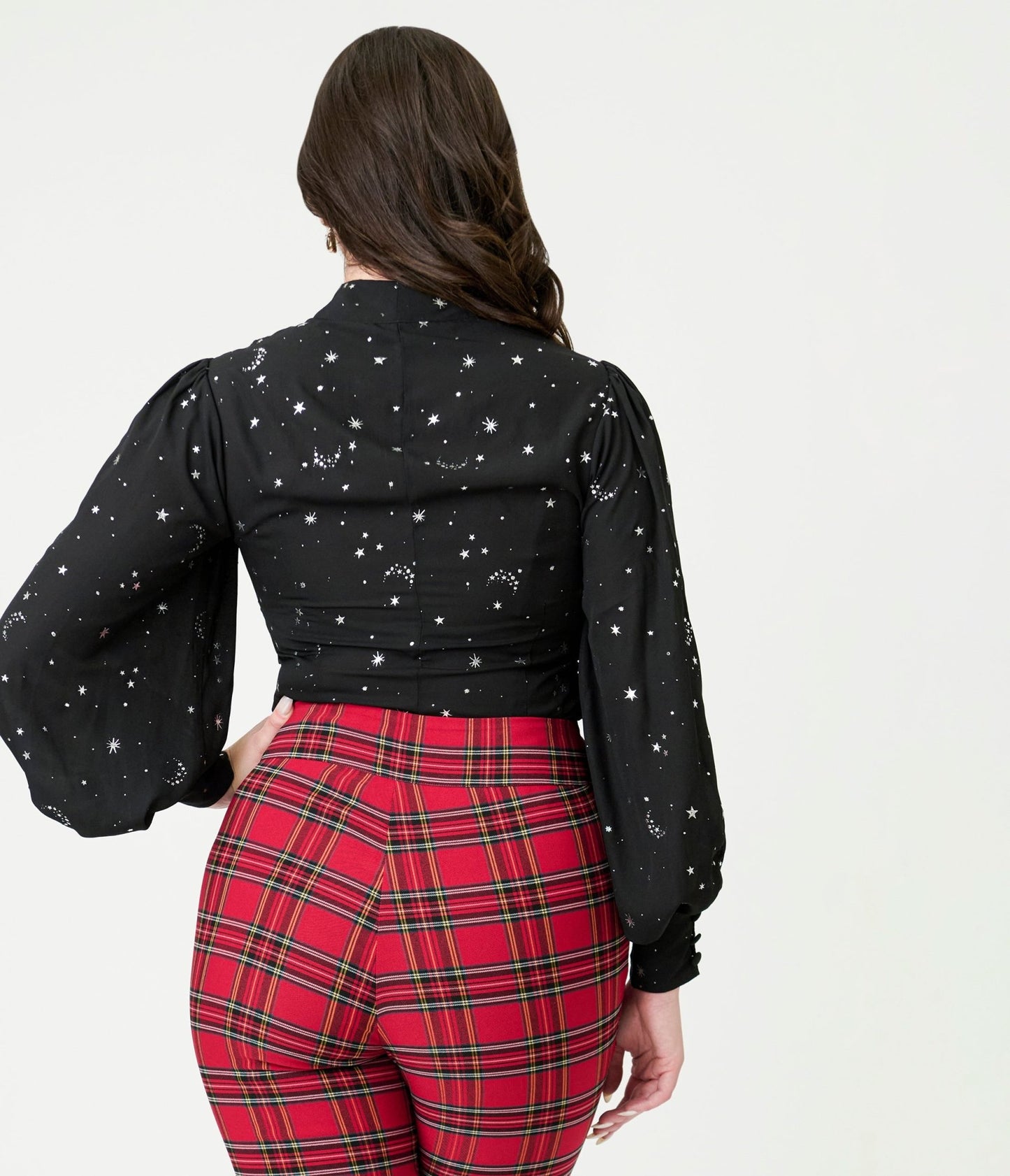 Unique Vintage Black Moon & Star Silver Foil Print Gwen Blouse - Unique Vintage - Womens, TOPS, WOVEN TOPS