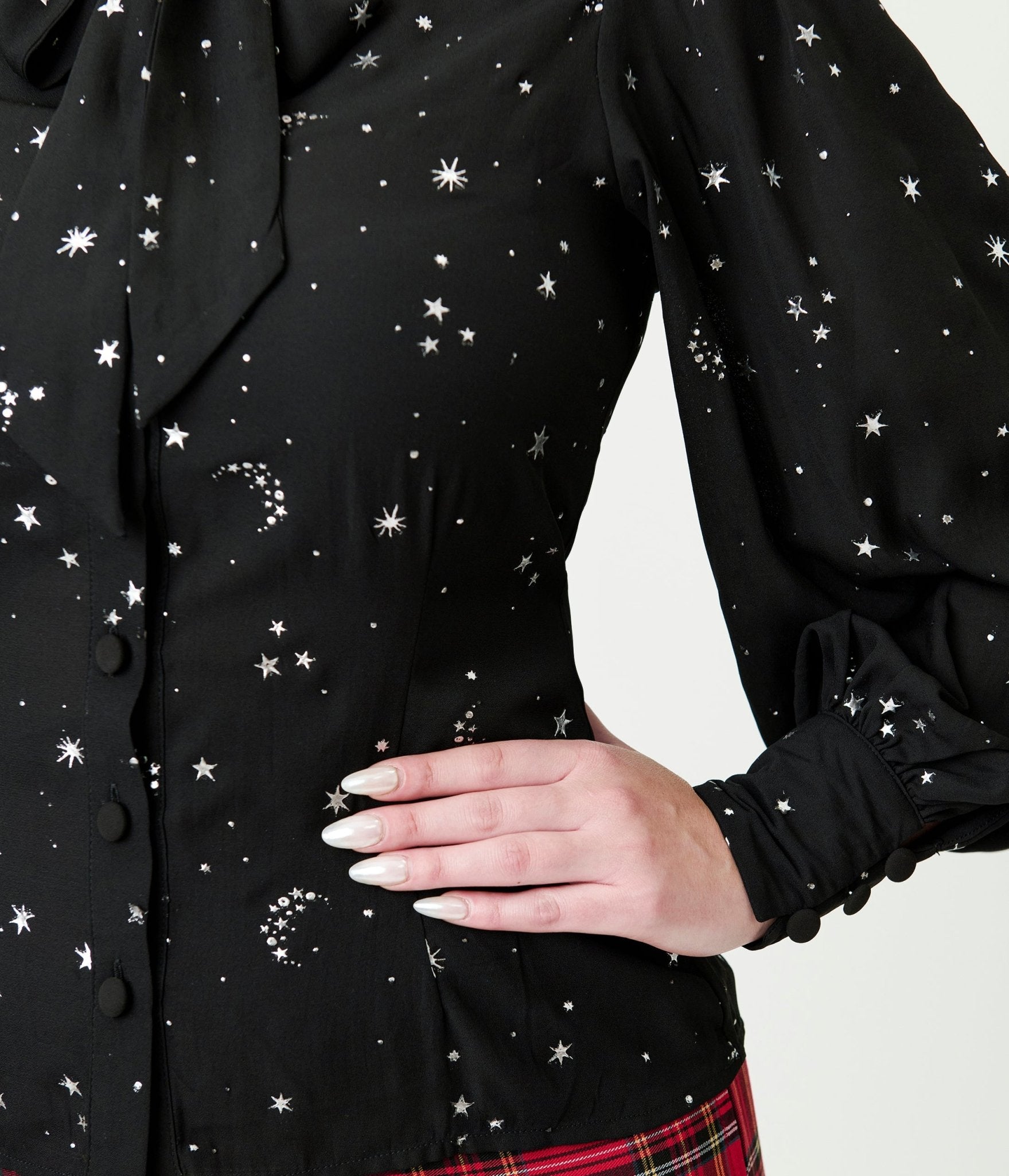 Unique Vintage Black Moon & Star Silver Foil Print Gwen Blouse - Unique Vintage - Womens, TOPS, WOVEN TOPS