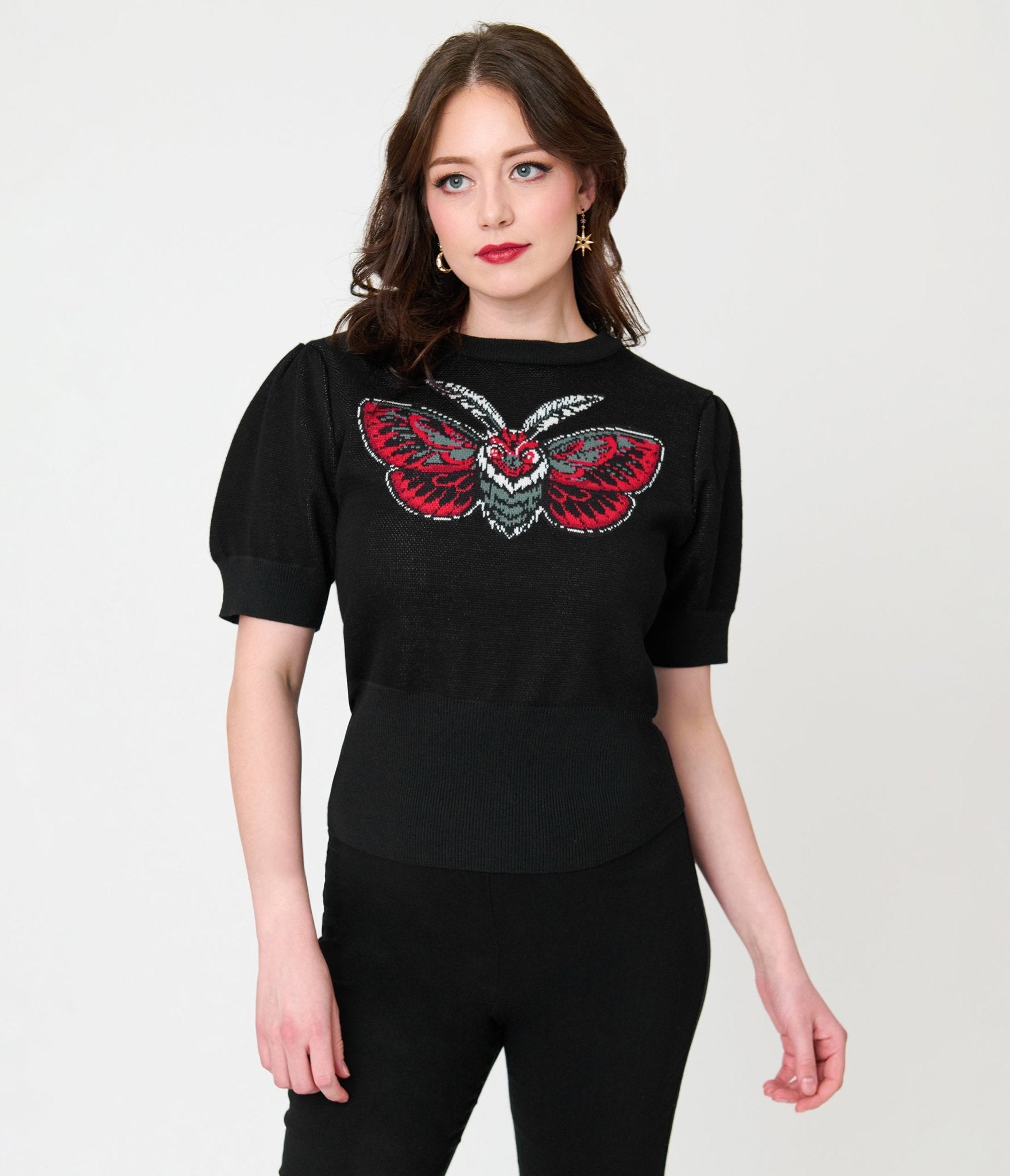 Unique Vintage Black Moth Embroidered Sweater - Unique Vintage - Womens, TOPS, SWEATERS