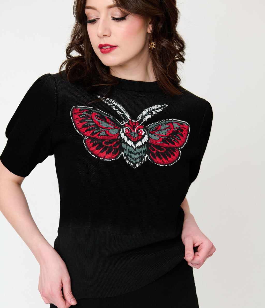 Unique Vintage Black Moth Embroidered Sweater - Unique Vintage - Womens, TOPS, SWEATERS