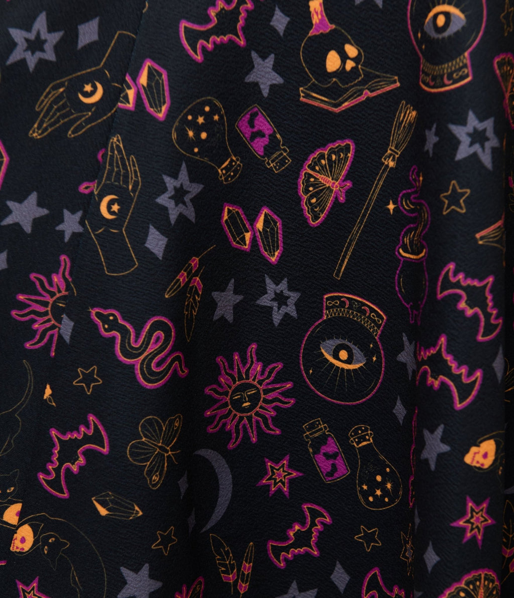 Unique Vintage Black Mystical Icons Poppy Flare Dress - Unique Vintage - Womens, DRESSES, FIT AND FLARE