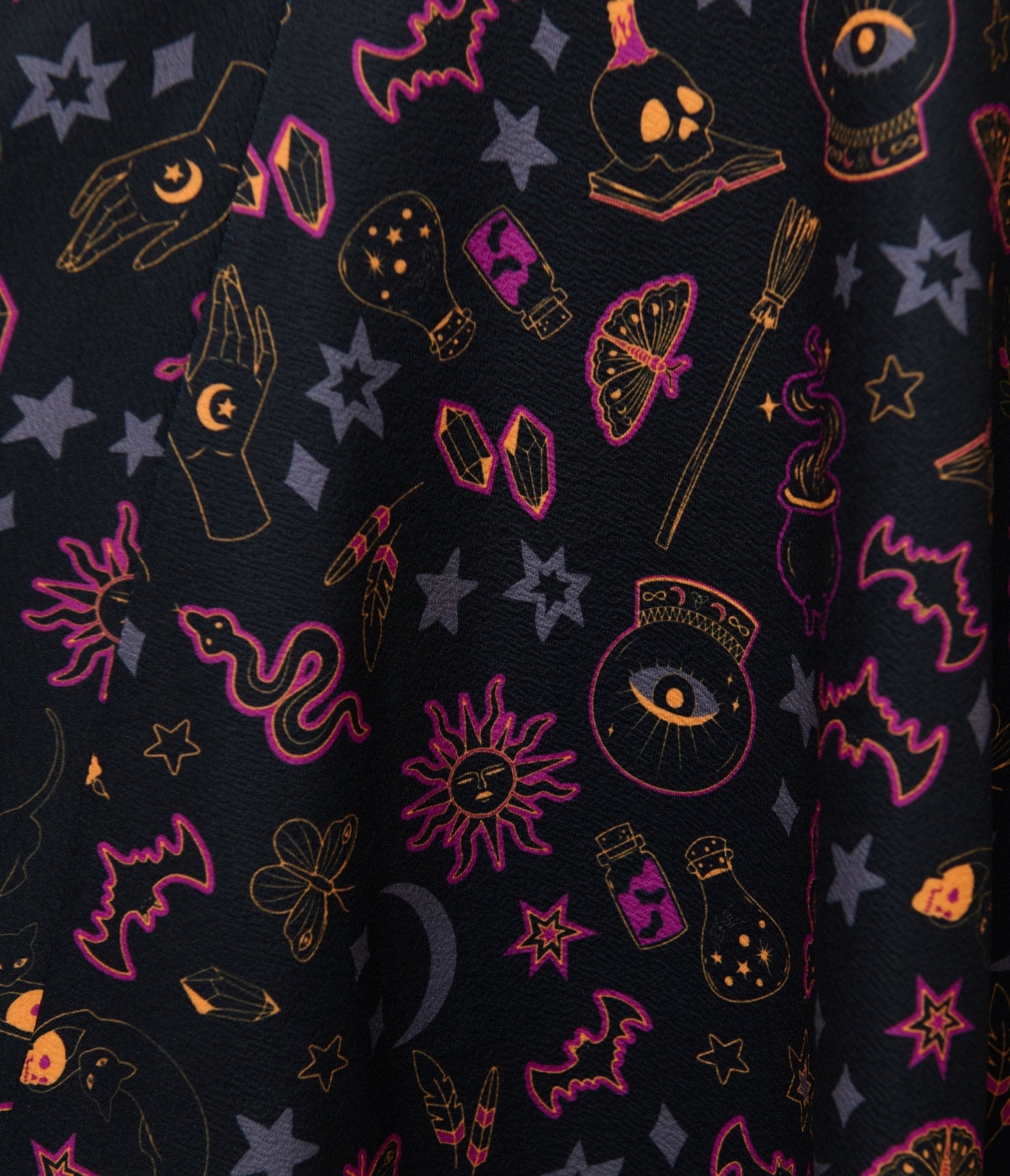 Unique Vintage Black Mystical Icons Poppy Flare Dress - Unique Vintage - Womens, DRESSES, FIT AND FLARE