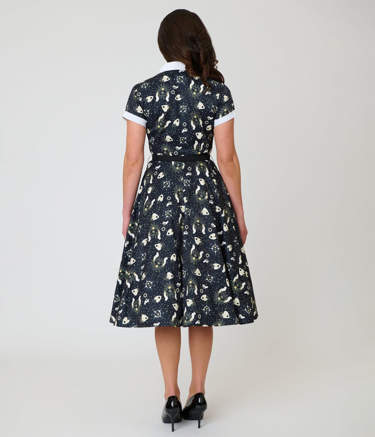 Unique Vintage Black Ouija Print Alexis Swing Dress - Unique Vintage - Womens, DRESSES, SWING
