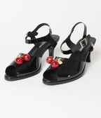 Unique Vintage Black Patent Leatherette Cherry Peep Toe Heels - Unique Vintage - Womens, SHOES, HEELS