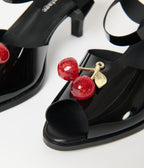 Unique Vintage Black Patent Leatherette Cherry Peep Toe Heels - Unique Vintage - Womens, SHOES, HEELS