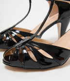 Unique Vintage Black Patent Peep Toe T-Strap Heels - Unique Vintage - Womens, SHOES, HEELS