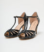 Unique Vintage Black Patent Peep Toe T-Strap Heels