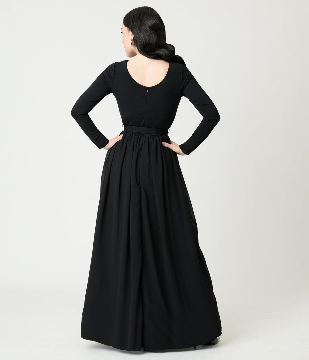 Unique Vintage Black & Peacock Brooch Maxi Dress - Unique Vintage - Womens, DRESSES, MAXI
