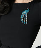 Unique Vintage Black & Peacock Brooch Maxi Dress - Unique Vintage - Womens, DRESSES, MAXI