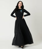 Unique Vintage Black & Peacock Brooch Maxi Dress - Unique Vintage - Womens, DRESSES, MAXI
