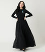 Unique Vintage Black & Peacock Brooch Maxi Dress