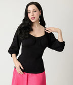 Unique Vintage Black Peasant Sleeve Blouse - Unique Vintage - Womens, TOPS, KNIT TOPS