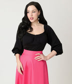 Unique Vintage Black Peasant Sleeve Blouse - Unique Vintage - Womens, TOPS, KNIT TOPS