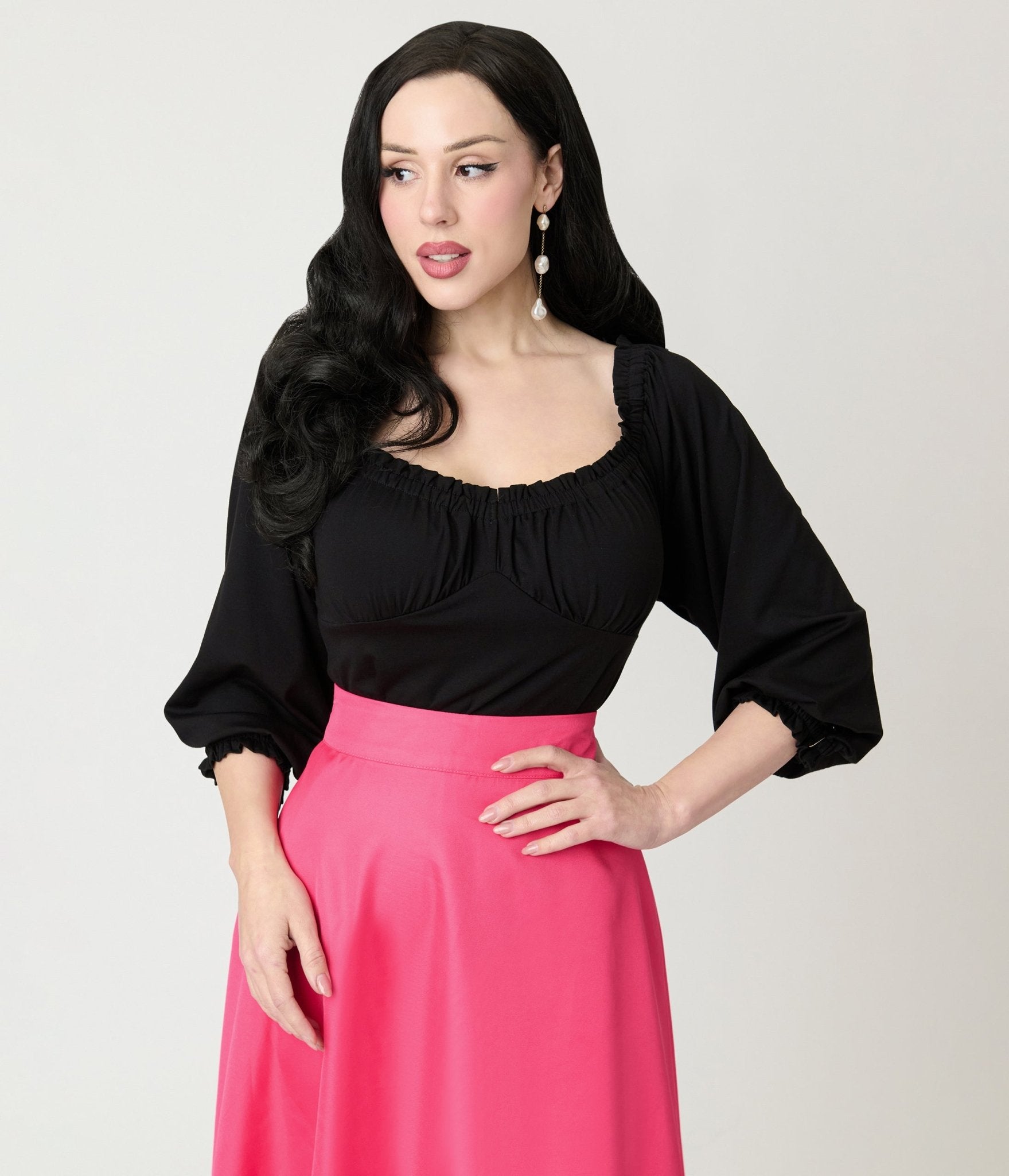 Unique Vintage Black Peasant Sleeve Blouse - Unique Vintage - Womens, TOPS, KNIT TOPS